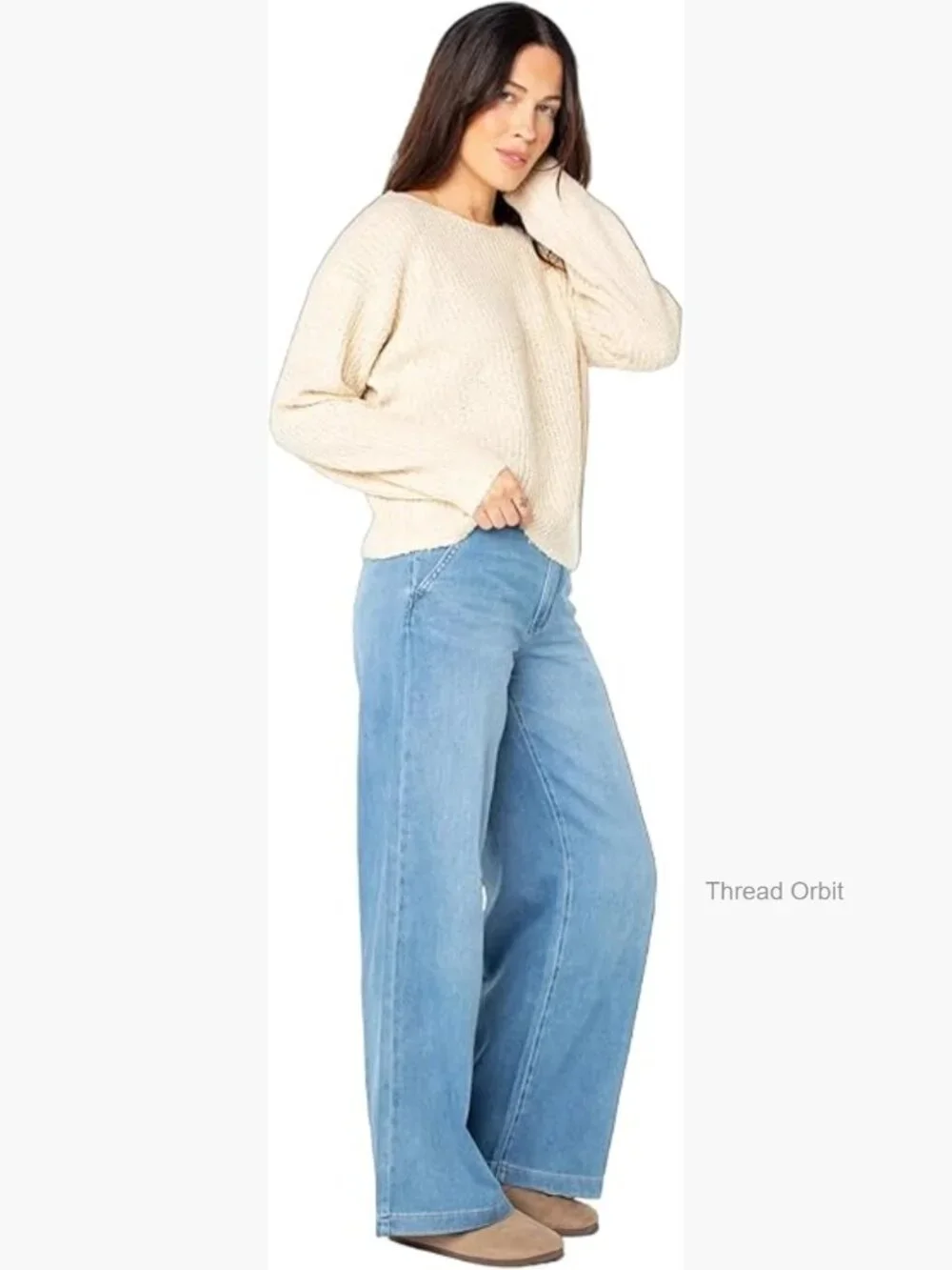 Relaxed Fit Long Sleeve Pullover Sweater, Lightweight Knit Boho Top